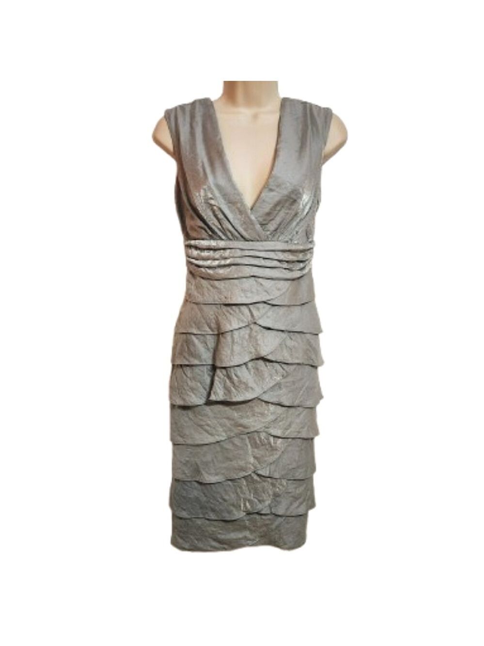 Roulette Shimmer V Neck Cocktail Dress Grey Size 4